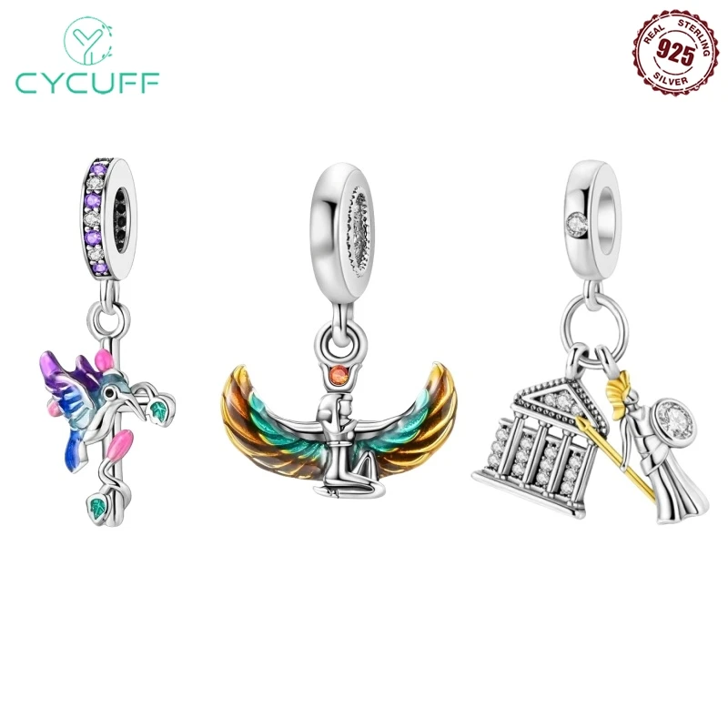 Charm-Perlen mit eingelegtem Zirkon, 925er-Sterlingsilber, religiöses Symbol, baumelnd, passend für
