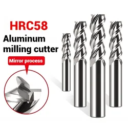 HRC58 알루미늄 유리 섬유 아크릴 목재 구리 플라스틱용 텅스텐 엔드 밀 CNC 공구, 3 플루트 카바이드 밀링 커터, 1 4 6 8-20mm