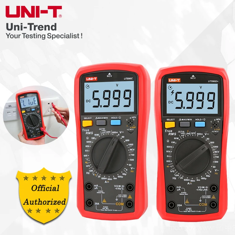 

UNI-T UT890C UT890D+ Manual Range True RMS Digital Multimeters/100.0mF Capacitor Measurement/NCV, On-Off Beeping