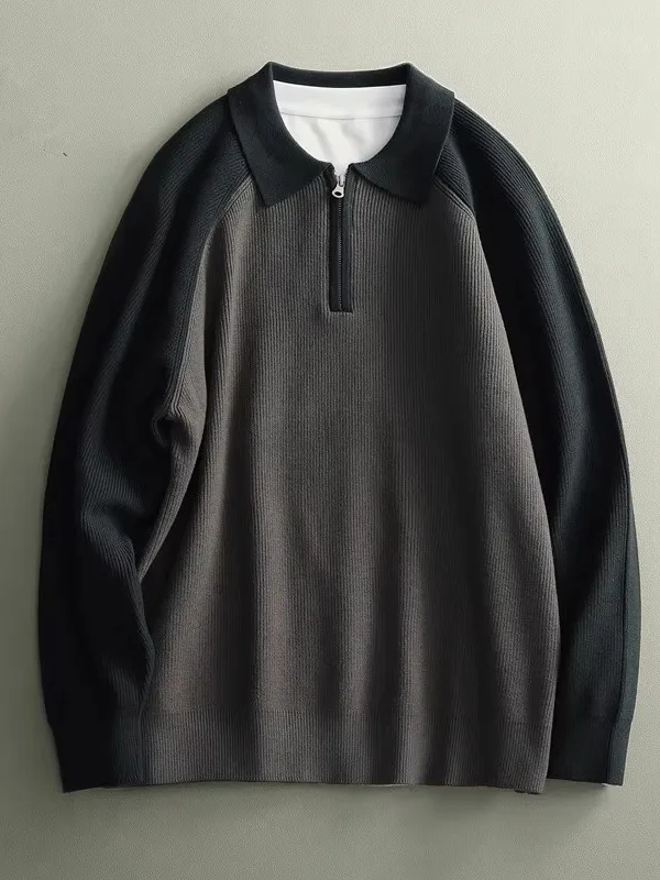 

Корейский мужской свитер-худи на молнии с цветными вставками, приталенный крой, повседневный городской стиль