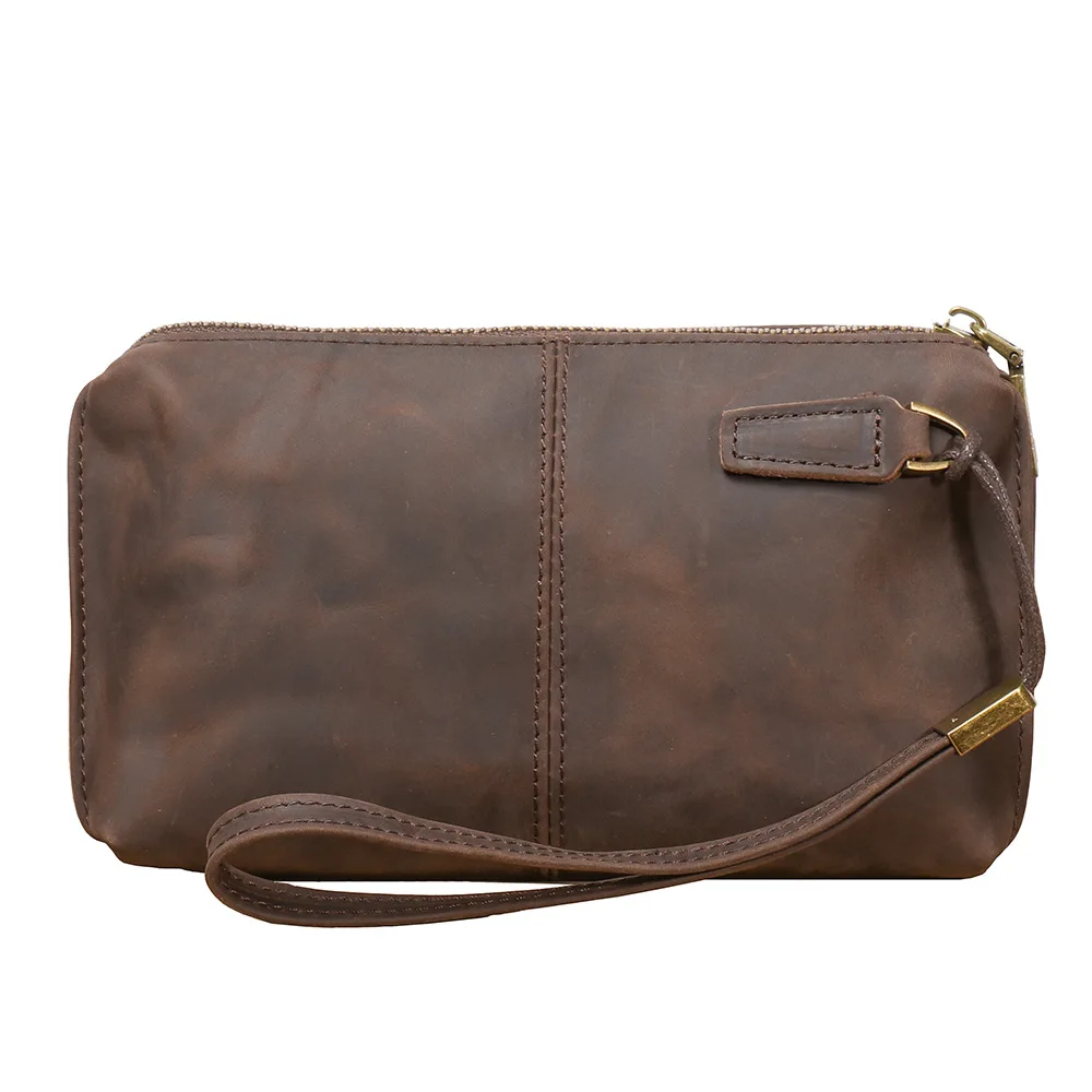 

Wallet for Phone with Zipper Long Vintage Leather Pouch Minimalist Unisex Crossbody Bag