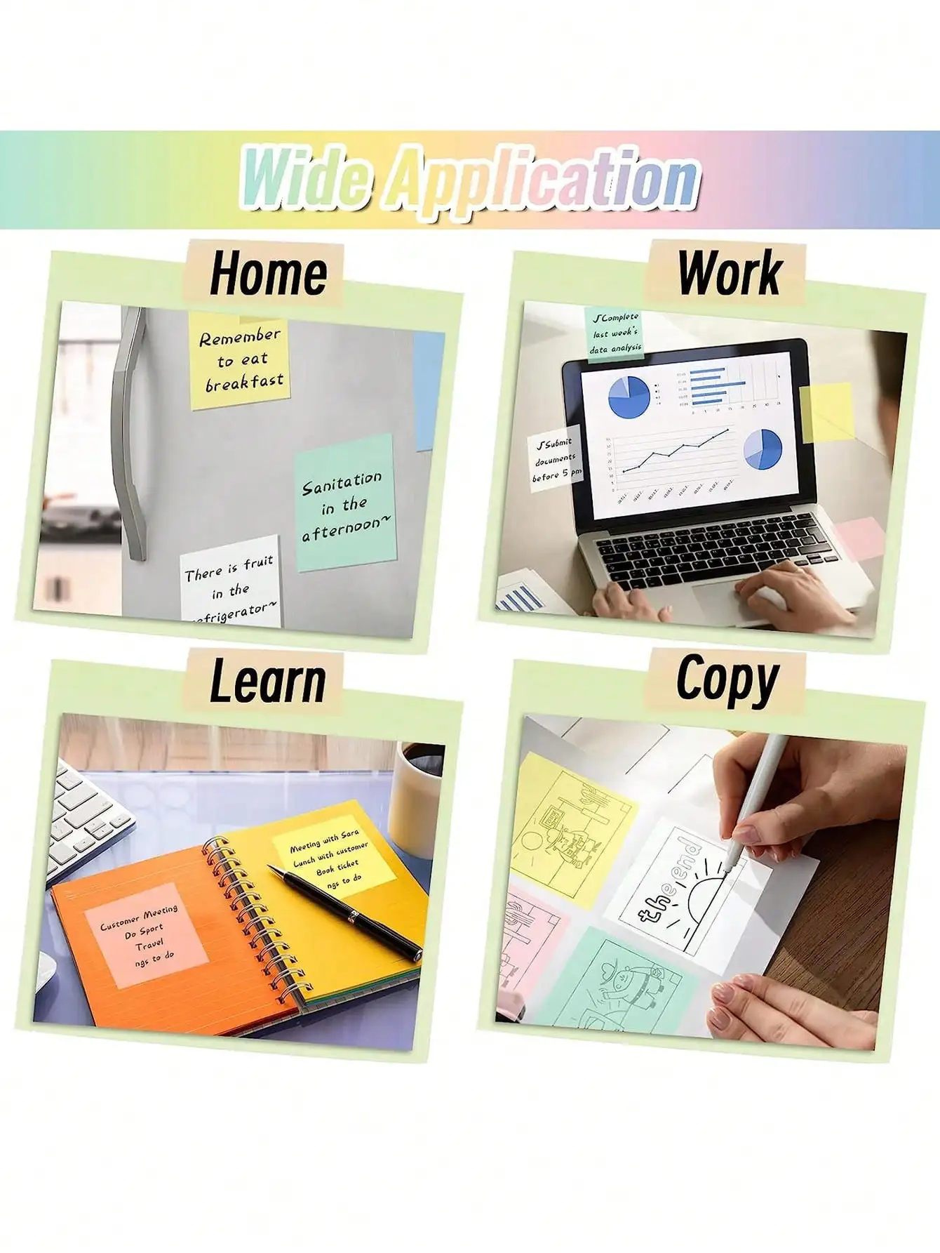 9pcs Stationery memo pad 650-page Self-adhesive Transparent Memo Pad For School & Office Supplies