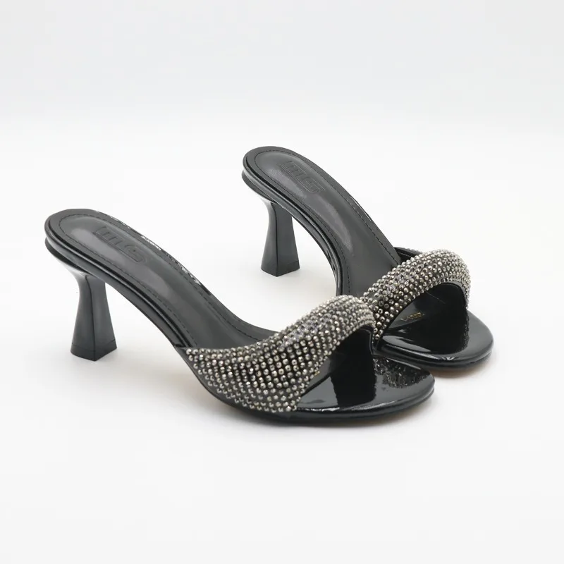 Designer Slippers Fashion Rhinestone High Heel Slipper Summer Open Toe Mules Slippers for Women Sexy Slingback High Heel Sandals