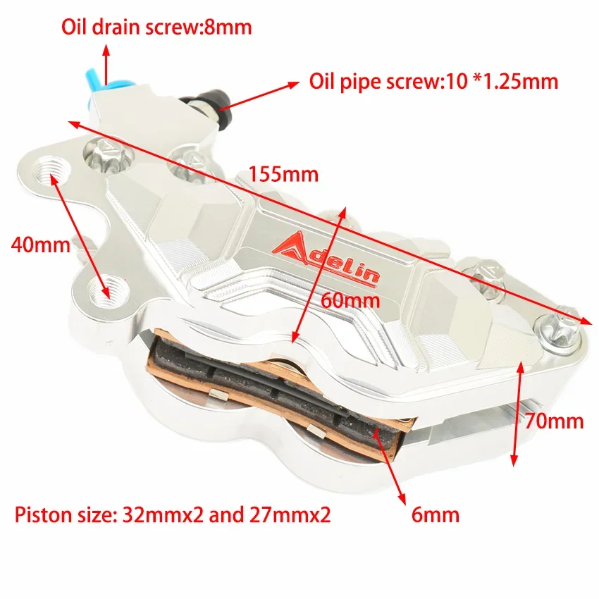 Universal Motorcycle accessories brake caliper Adelin ADL-RC-6 Left 4 Piston 40mm Mounting For Honda Yamaha Suzuki Kawasaki BWS