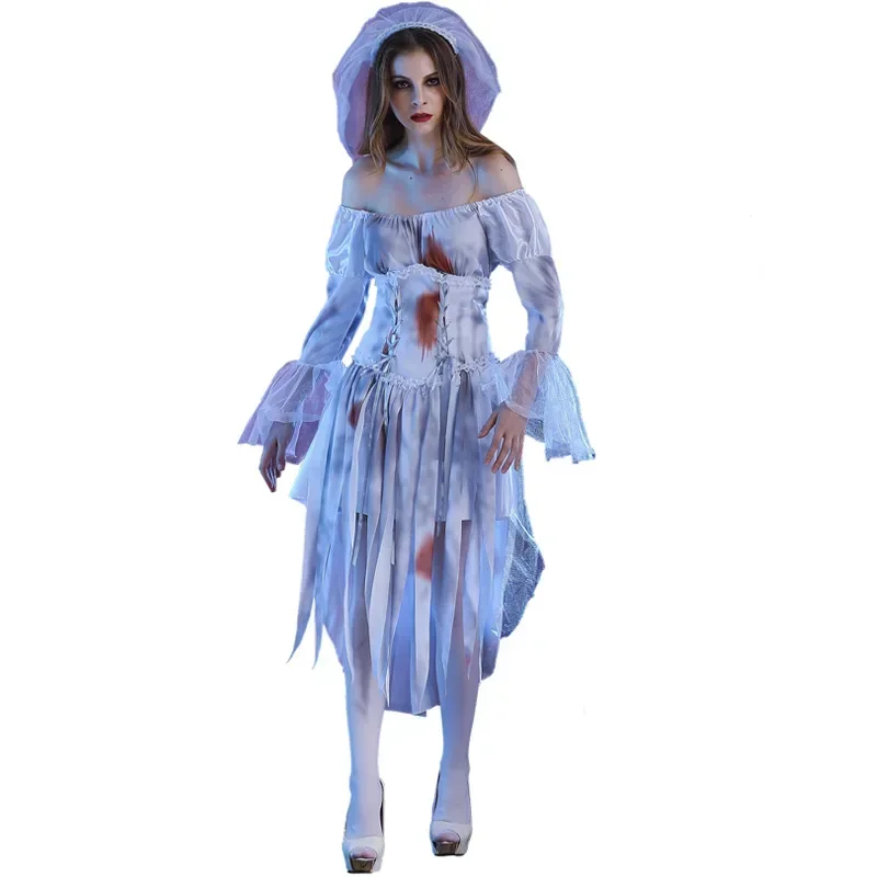 Woman's Bloodstain Terror Corpse Bride Vampire Witch Costumes Cosplay For Halloween