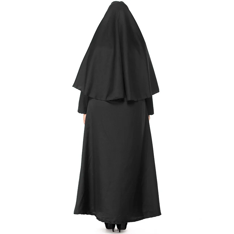 Disfraz de monja, hermana, disfraz de Halloween para mujer, disfraz católico de misionero cristiano, disfraz de fantasía de Carnaval, vestido largo negro