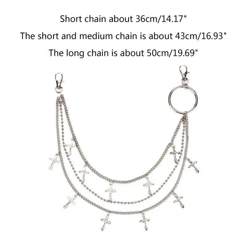 P9FE موضة هاراجوكو المرأة الشرير حزام على شكل سلسلة متعدد الطبقات الصليب سلسلة بدلاية ل J #6