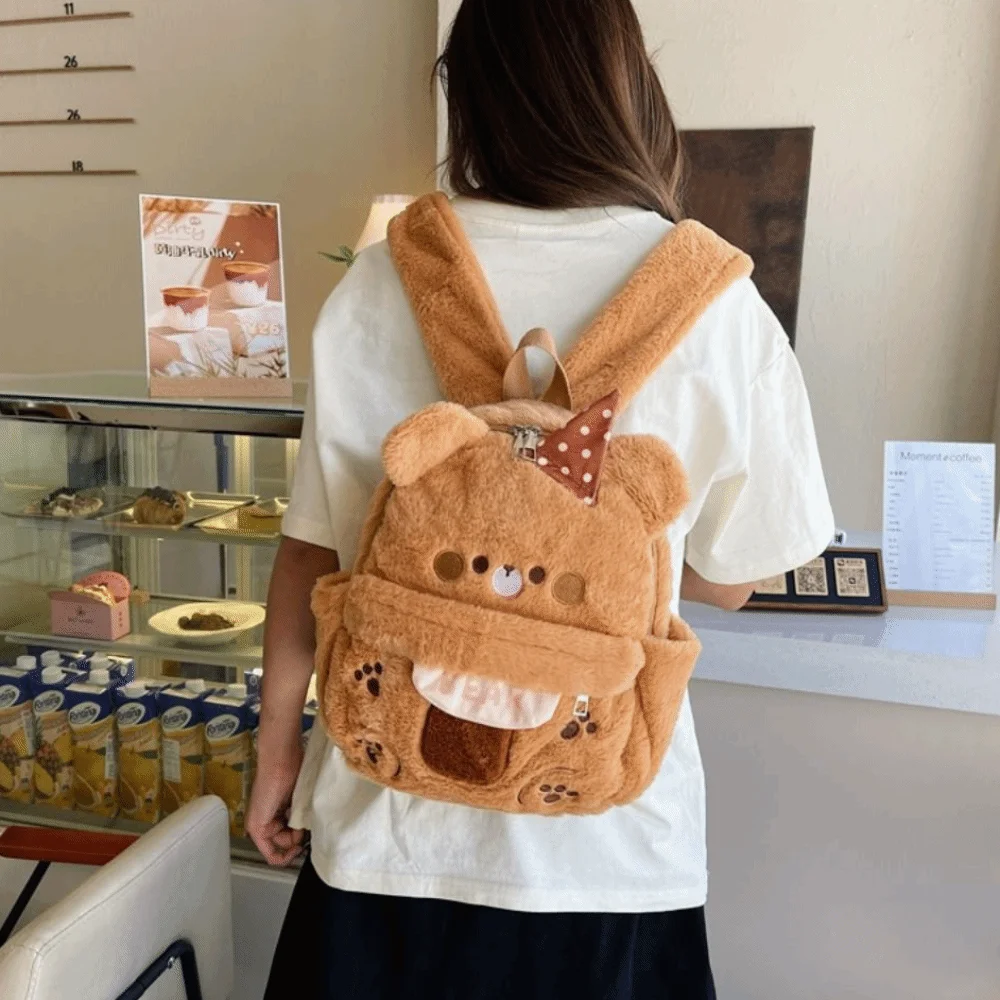 Mochila de Osito de Peluche con Correas Ajustables, Creativa, de Gran Capacidad, Dulce y Portátil, para la Escuela