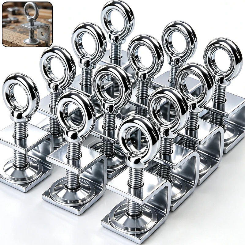 1/4x Carbon Steel C-Clamp Wide Opening Wood Clamps Pull Ring Adjustable Square Clips Fixed Clip Multi-function Hardware Fastener