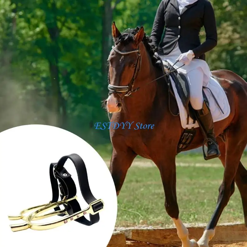 G6DE Horse Practice PU Spur Band with Adjustable Fit, Arched Metal Riding Aids and Crystal Trim for Daily Stable Tasks