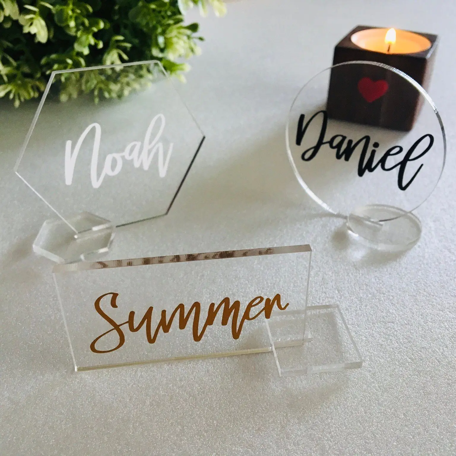 Personalized Clear Acrylic Place Card Holders, Geometric Custom, Wedding Freestanding Laser Cut, Guest Names, Escort Cards