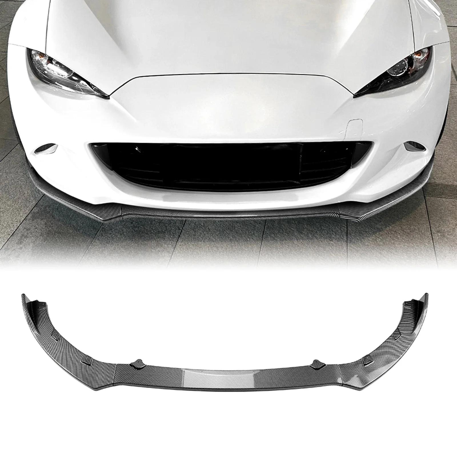 Front Bumper Spoiler Lip For Mazda MX-5 MX5 Miata ND 2016-2025 2-Door Carbon Fiber Look/Gloss Black Lower Splitter Protecto