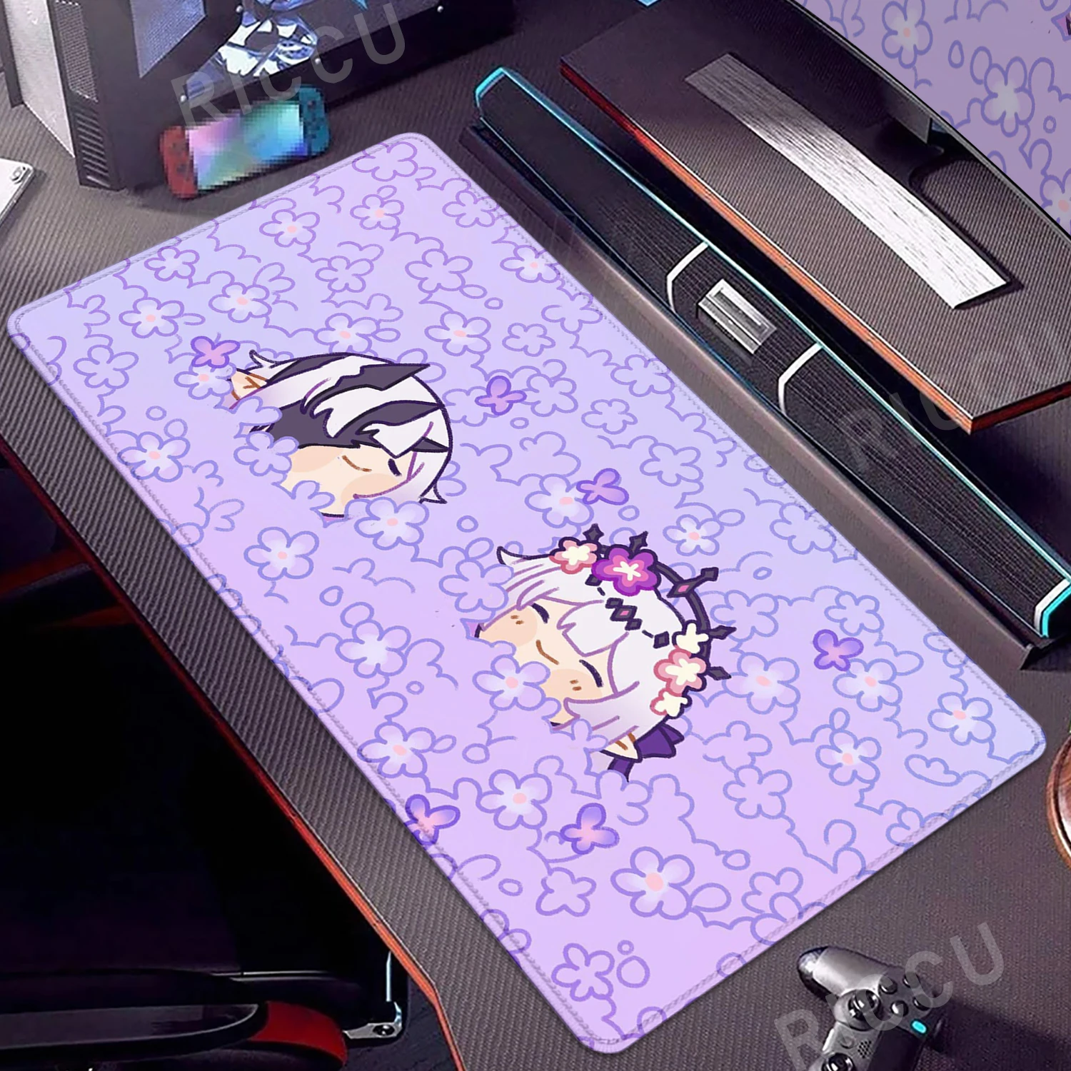 

Game Mouse Pad Honkai Star Rail Deskpad Computer Accessories Stitch Edge Natural Rubber Keyboard Extended Mat XXL Flower Playmat