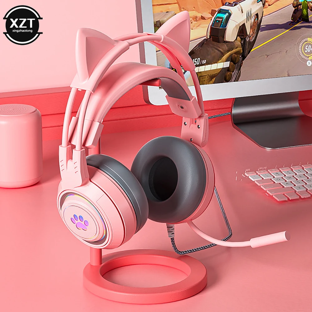 Casque de jeu Cat Ear pour PC, ordinateur, ensembles de sauna de jeu avec microphone, bruit Cancell, filaire, prise USB 3.5mm, PS4, Xbox One