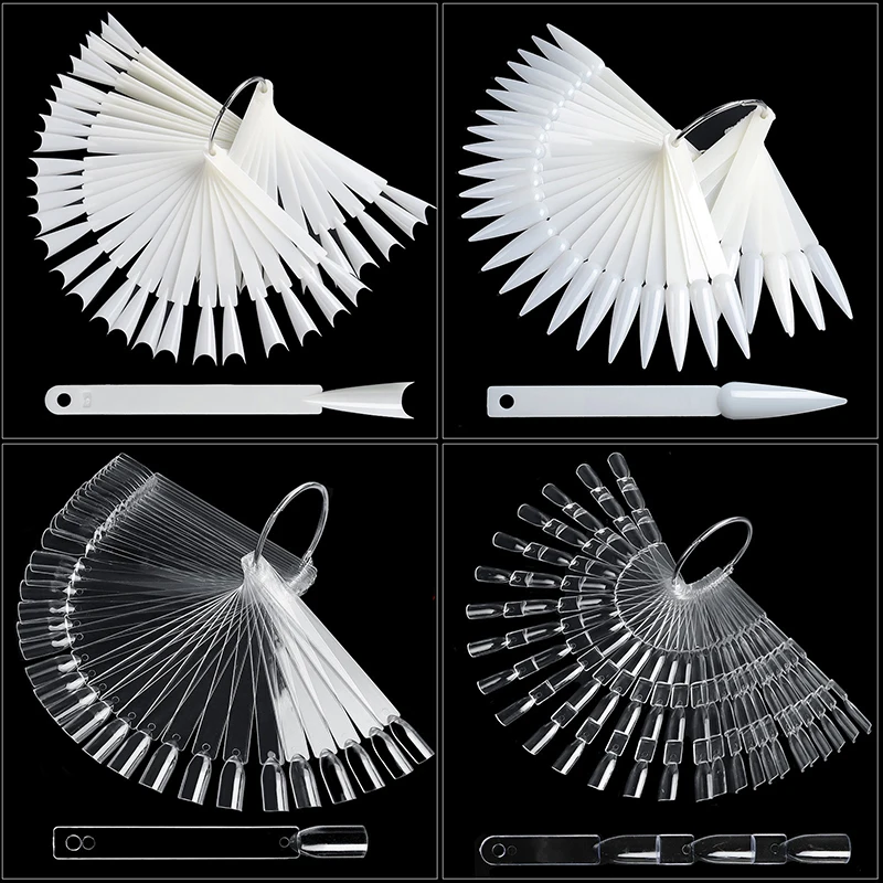 Falso prego Dicas Display, Prego Polonês Ferramenta Board Prática, Fan Shaped Paleta, Clear, Natureza Cor, 50pcs