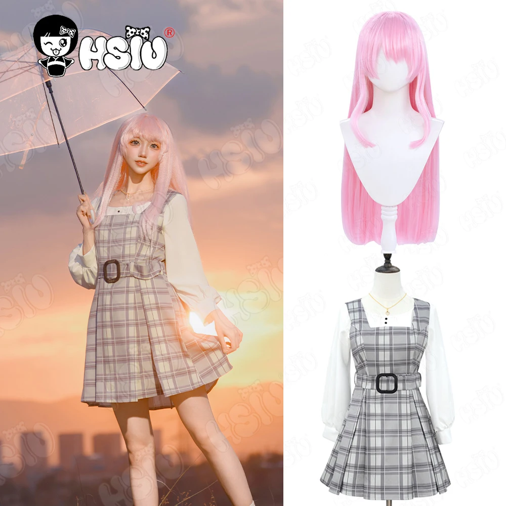 

Anon Chihaya Cosplay Costume Wig Fiber synthetic wig「HSIU」Cherry pink long Wig Plaid skirt dress BanG Dream It's MyGO Cosplay
