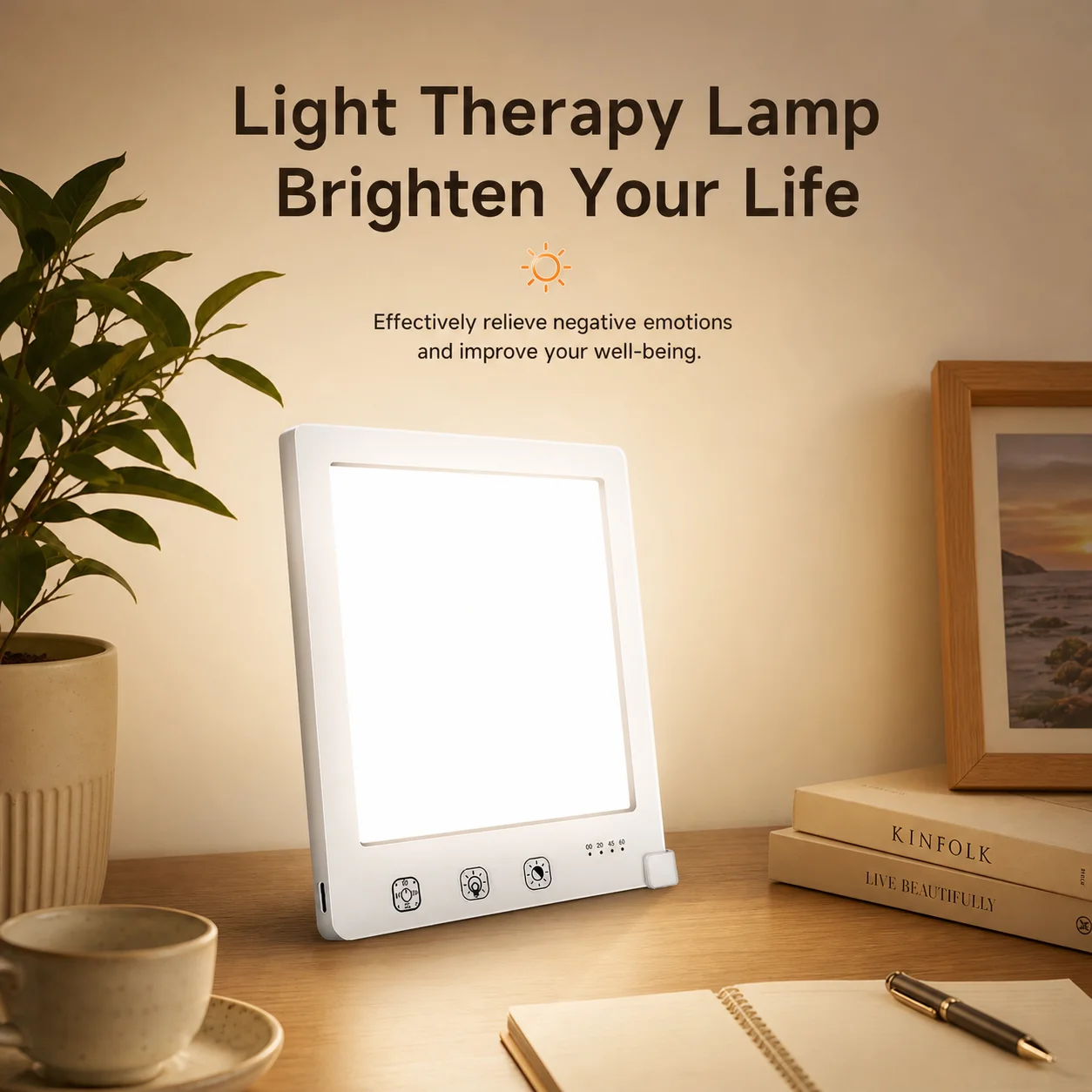 WWPPU 10000 Lux Light Therapy Lamp Daylight Touch Stepless Dimming 3 Colors Mood Sun Light for Home Office Desk