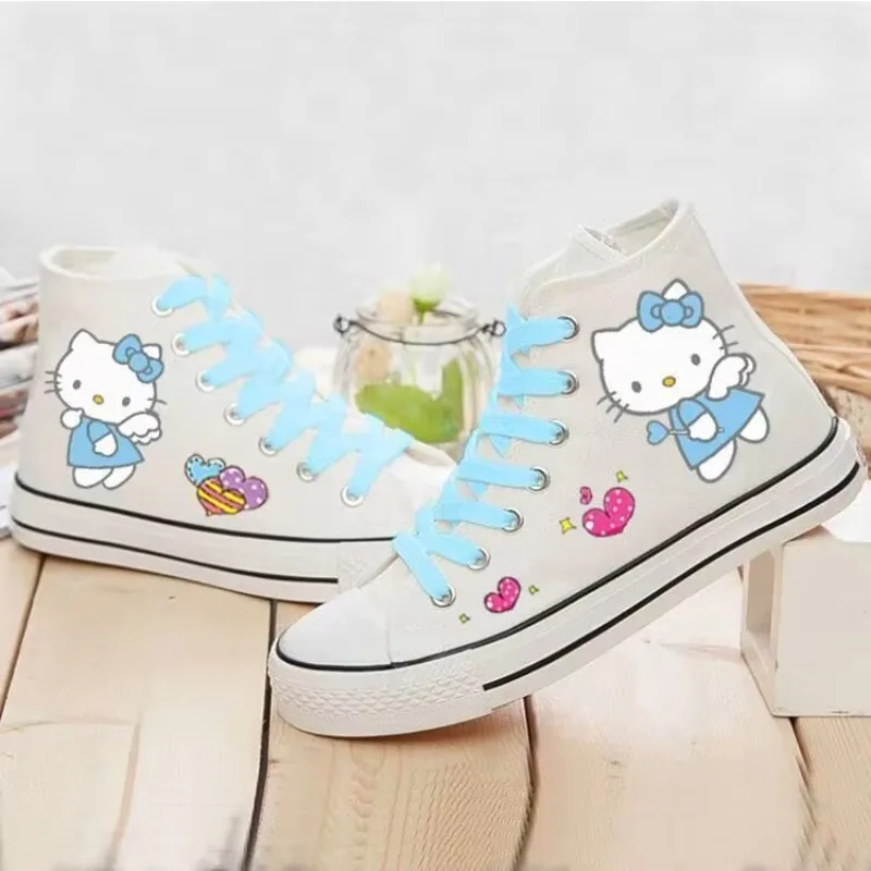 

Hello Kitty hand-painted High top canvas shoes for female students Spring Autumn Couple Casual board shoes versatile Sneakers