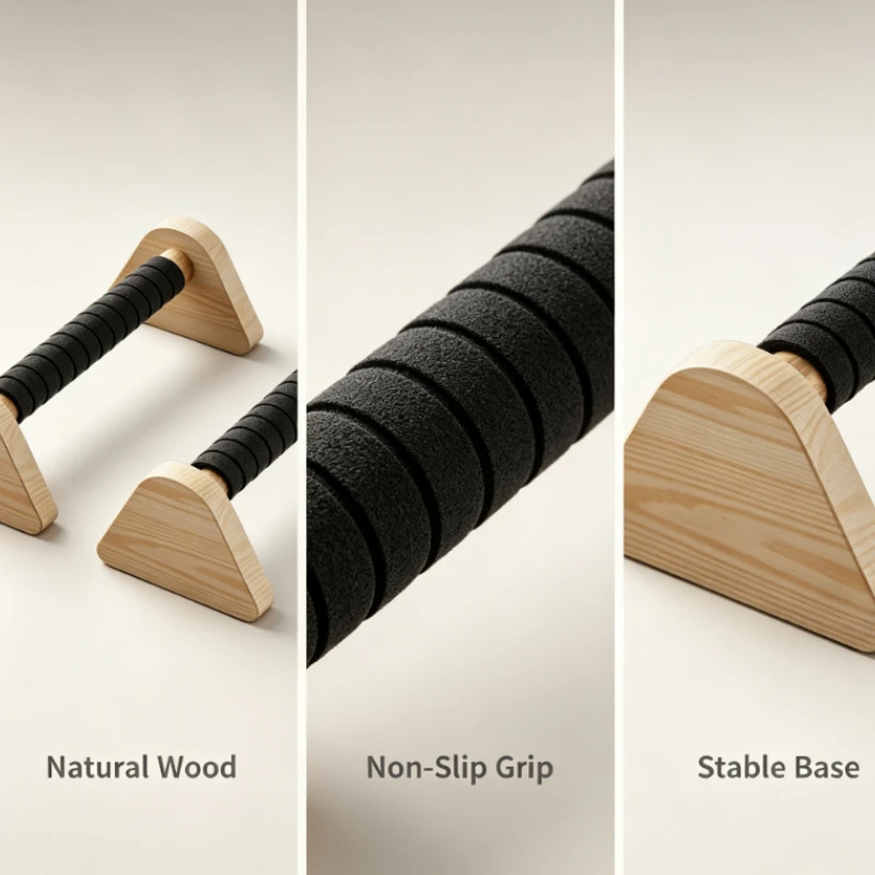 Wooden Push Up Bars for Home Gym Fitness Training Solid Wood Parallettes with Non-Slip Grip Ideal