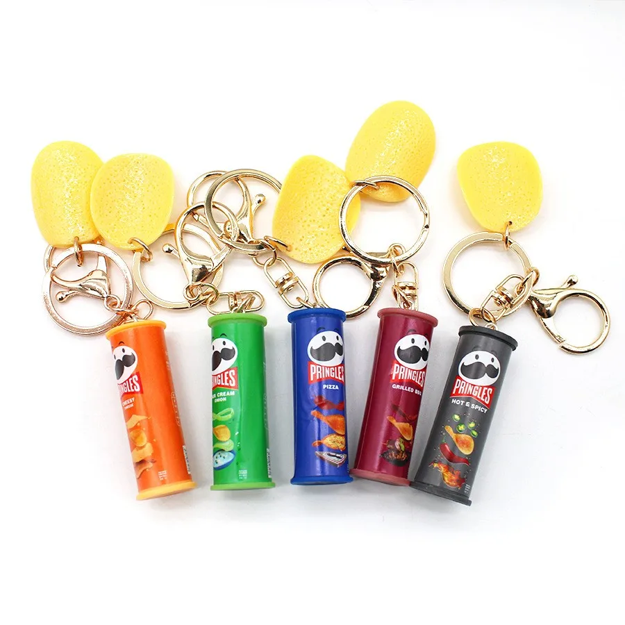 Food & Play Imitation Pringles Potato Chip Key chain bucket snack pizza potato chip pendant bag hanging gift