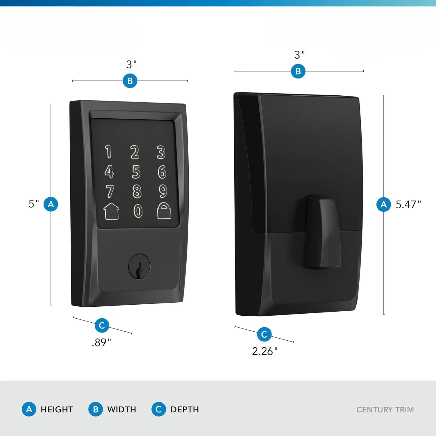 Hot Sellers.Encode Smart Wi-Fi Deadbolt with Century Trim in Matte Black.NEW