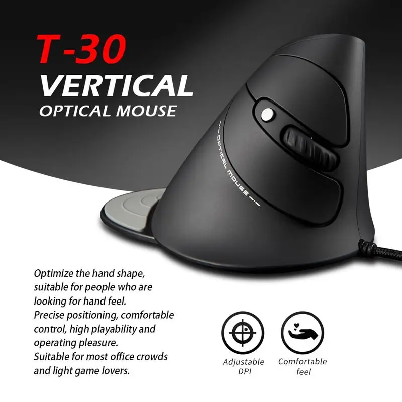 ZELOTES T-30 Mouse Wired Optical Mouse Vertical Mouse USB Wired Gaming Mouse 6 Keys Ergonomic Mice with 3200 DPI for PC Laptop