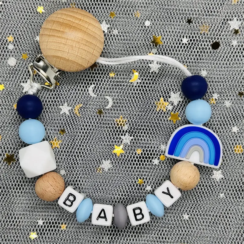 Free Handmade Custom Name Baby Pacifier Clip Chain Silicone Beads Teether Teething Toys Dummy Holder Pacifier Chain Newborn Gift