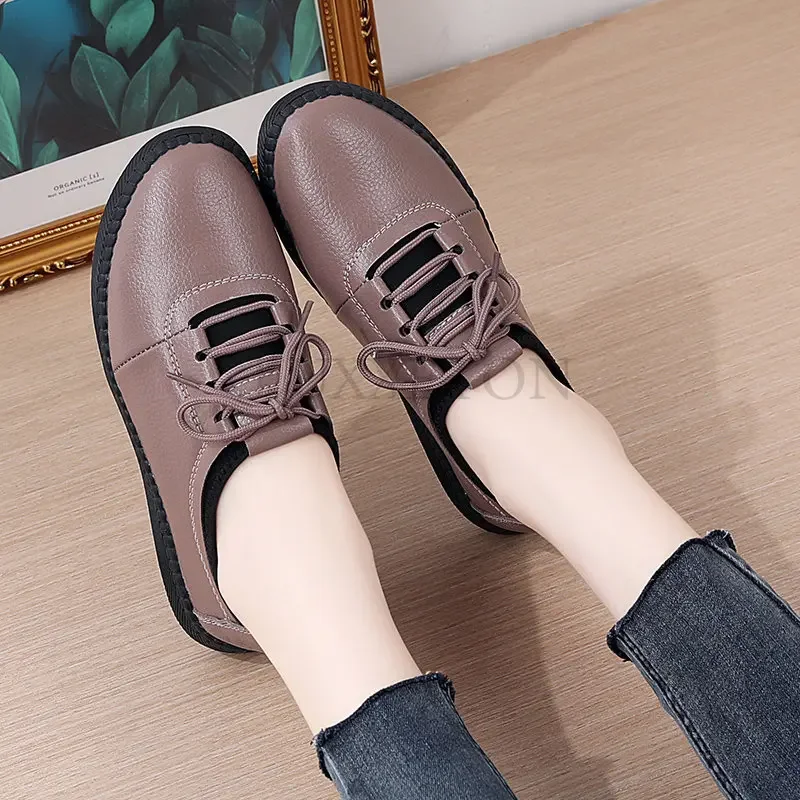 Genuine Leather Shoes Woman Spring Ladies Shoes Slip On Ballet Flats Sneakers Women Oxford Shoes Plus Size Moccains