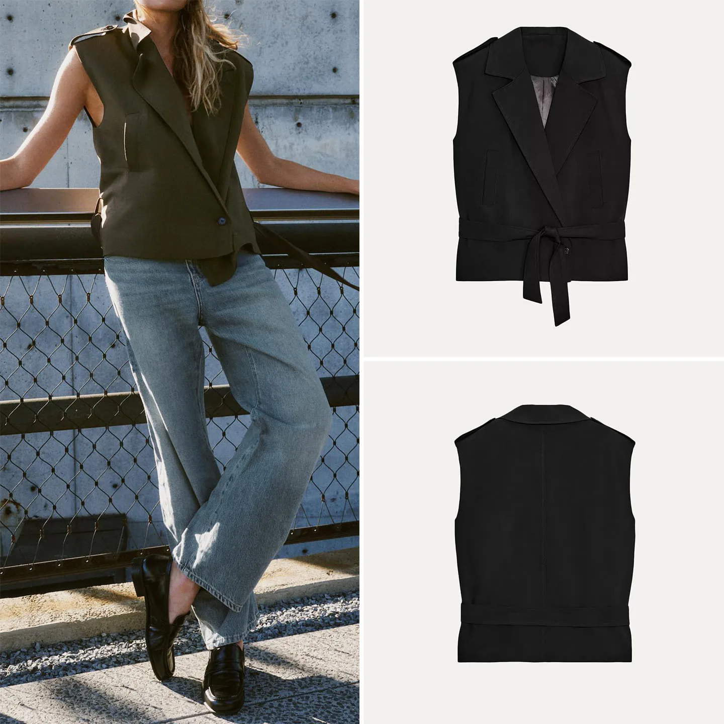 

Модный женский жилет Ele Autumn 2025 с поясом и воротником-стойкой, модный костюм для поездок на работу, чистый цвет, другой материал 00