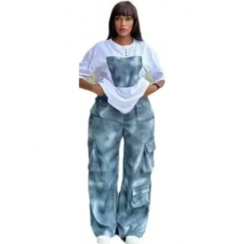 Customized Customized 2 Pieces Women's Sets 2026 Spring Summer Pocket Pullover Suit Short Sleeve Tops And Pants Suits Two Piece