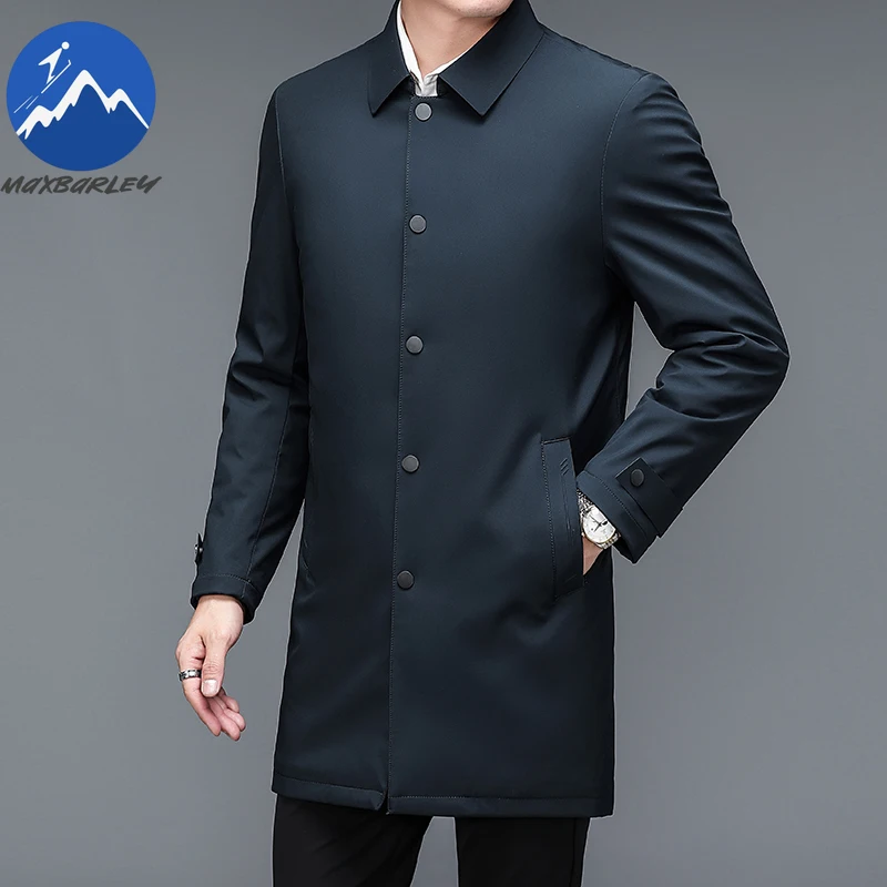 

Luxury Brand Long Down Jacket Men Winter Casual Thick Flip Collar White Duck Down Warm Puffer Business Lightweight Trench Coats