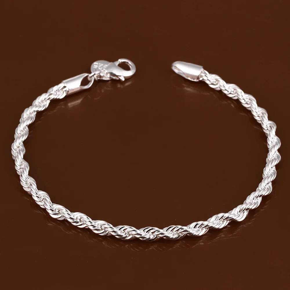 Fashion Charm 925 Sterling Silver Bracelet for Man Woman 4MM Twisted Rope Chain Fine Jewelry Wedding Party Christmas Gift Kpop