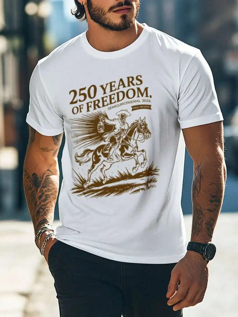 

250 Years Of Freedom Paul Revere Graphic Tee Patriotic US Semiquincentennial 2026 Shirt