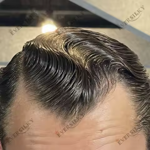 Undetectable Micro Skin Men's Human Hair Prosthesi Super Natural Hairline 80Density 0.02mm Ultra Thin Vloop Jet Black Men Toupee