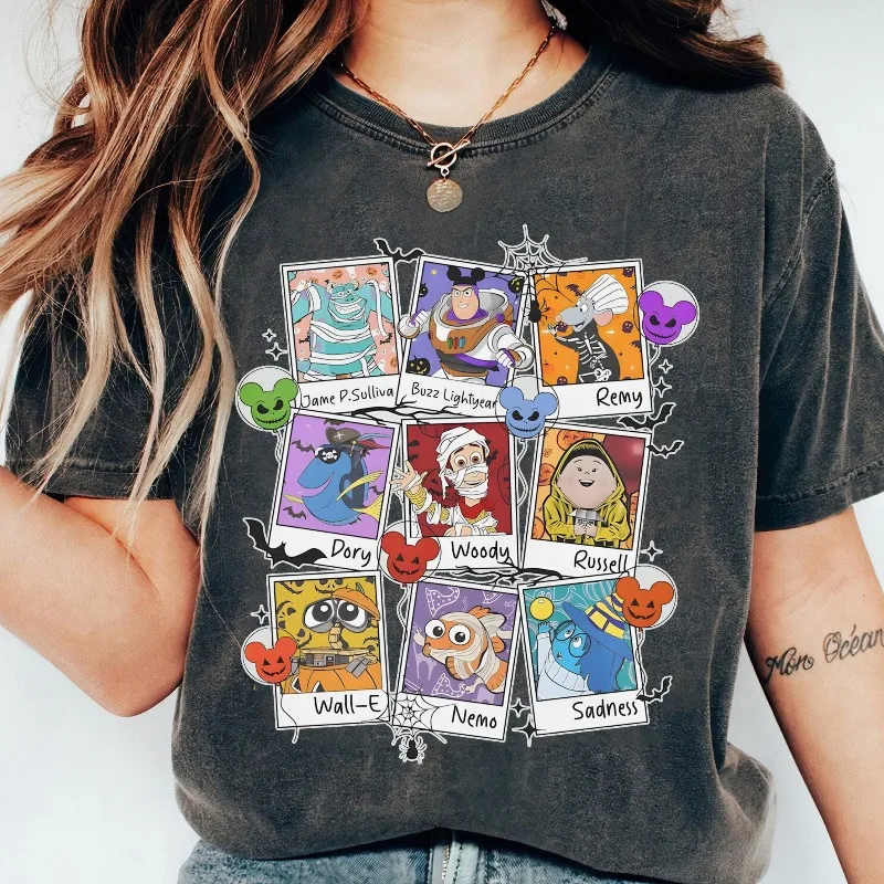قميص مجموعة الهالوين لشخصيات ديزني بيكسار الكلاسيكية تي شيرت Monster Inc تي شيرت ميكي ليس مخيفًا جدًا لرحلة الحفلات هيكل عظمي