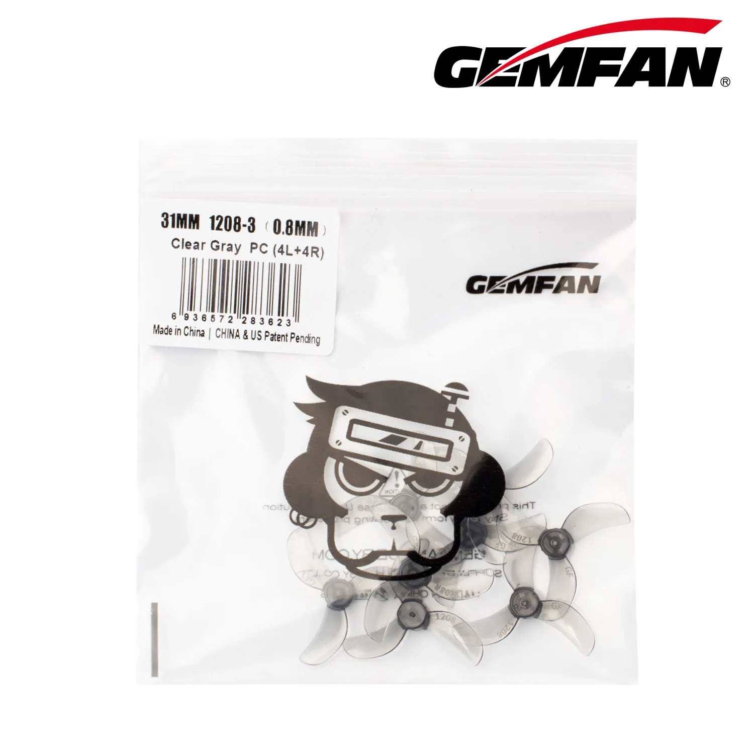 8PCS/Lot GEMFAN 1208-3 31MM TRI BLADE 0.8MM 1MM 1.5MM SHAFT (4CW+4CCW) POLY CARBONATE Micro Propellers for 0802 25000kv Motor