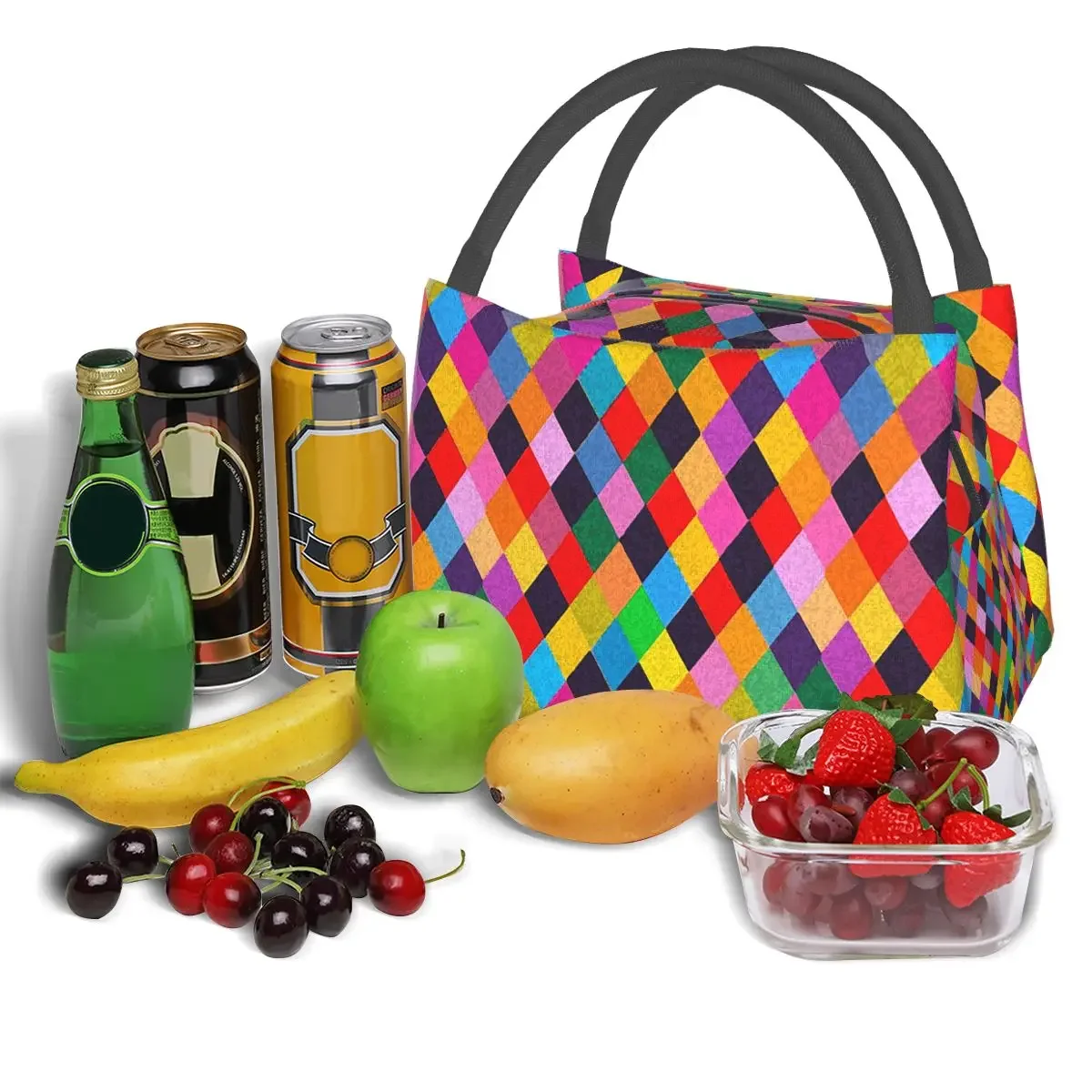 Mardi Gras Harlequin Plaid Playing Cards Rhombi Insulated Lunch Bag for Women Kids Portable Food Boxes Thermal Lunch Box Tote