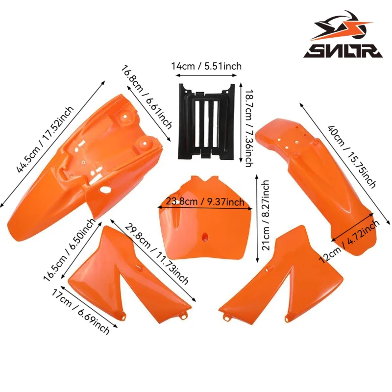 SNOR Gloss‑Surface ABS‑Plastic Fairing Body‑Shell Kit For KTM 50 SX 37‑49cc Universal Pit Bike Orange‑Black Modified Parts