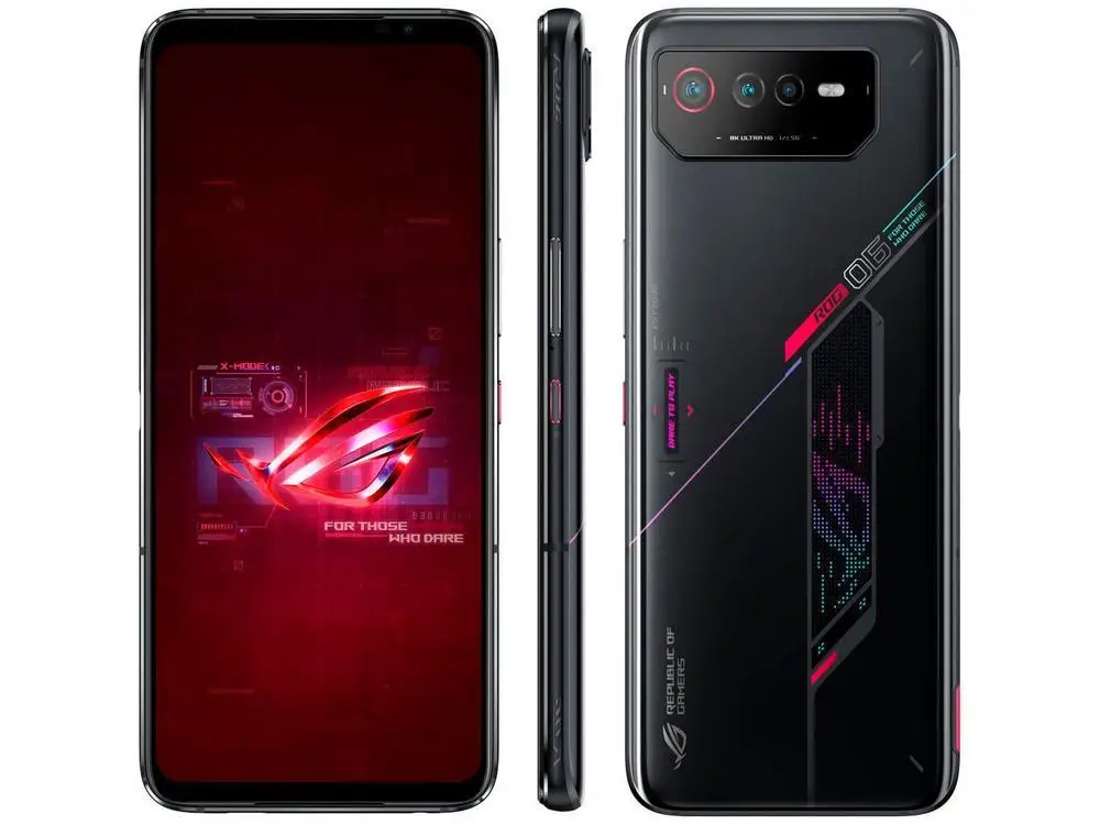 Smartphone Asus Rog Phone 6 256GB Black 5G Snapdragon SM8475 8GB RAM 6,78” Câm. Tripla + Selfie 12MP