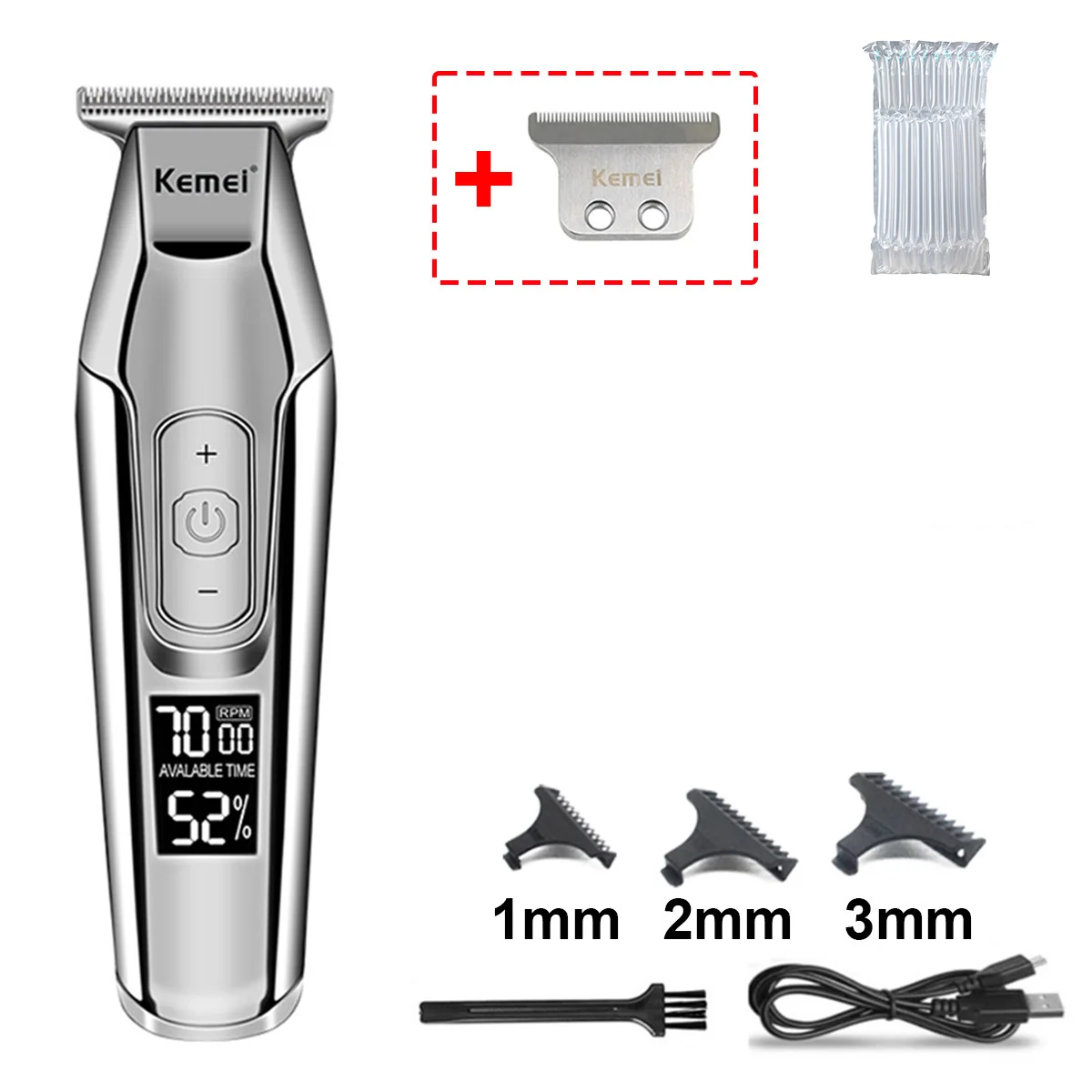 Kemei KM-5027 Professioneller Haarschneider für Männer, LCD-Display, Haarschneidemaschine, 0 mm, kabellose Haarschneidemaschine, USB-Aufladung