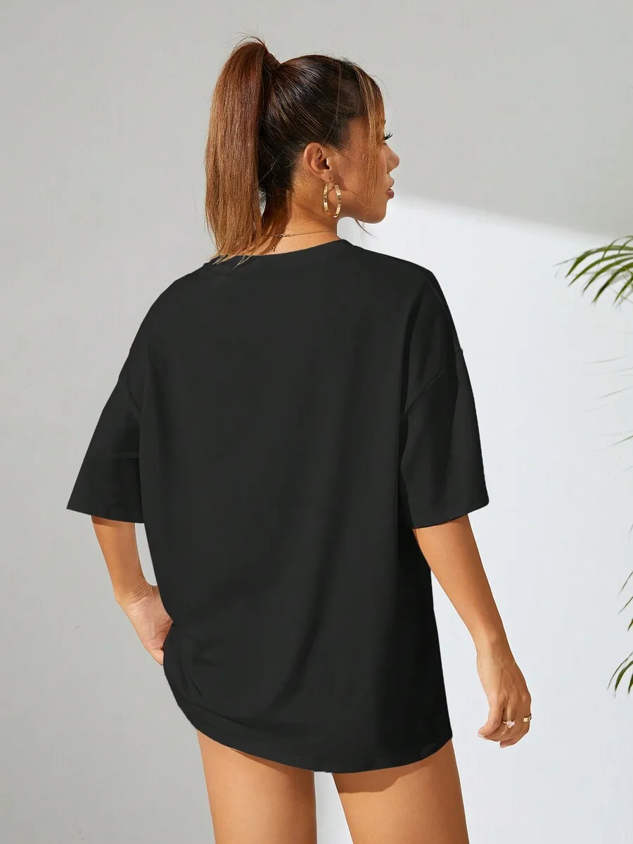 Women's Drop Shoulder Crew Neck T‑Shirt, Flower & Abstract Portrait Graphic Print Short Sleeve Tee, Fashion New Casual Summer Women Daily Tops