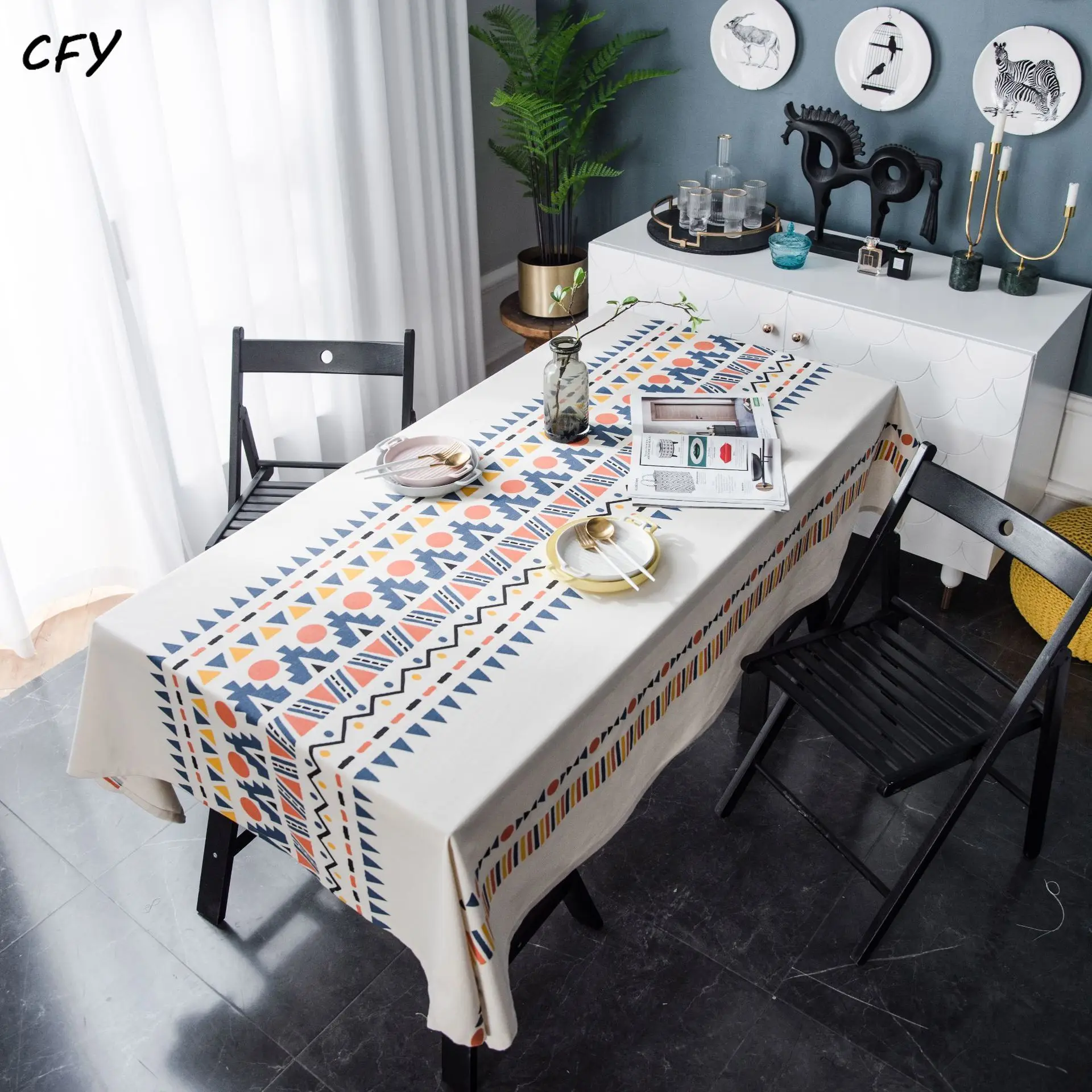 

Cotton Linen Geometric multi-color Bohemia Rectangular Table Cloth Kitchen Table Map Towel Tablecloth Room Decoration