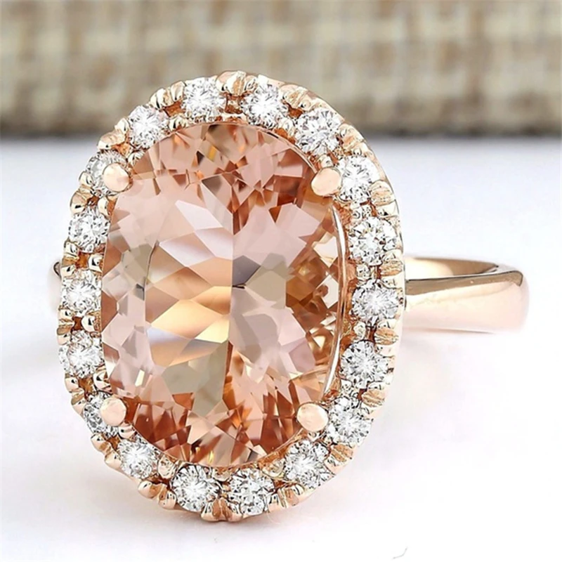 14K Rose Gold Close Women\'s Topaz Rings Stone Champagne Jewelry Bizuteria Gold Wedding Jewelry Gemstone