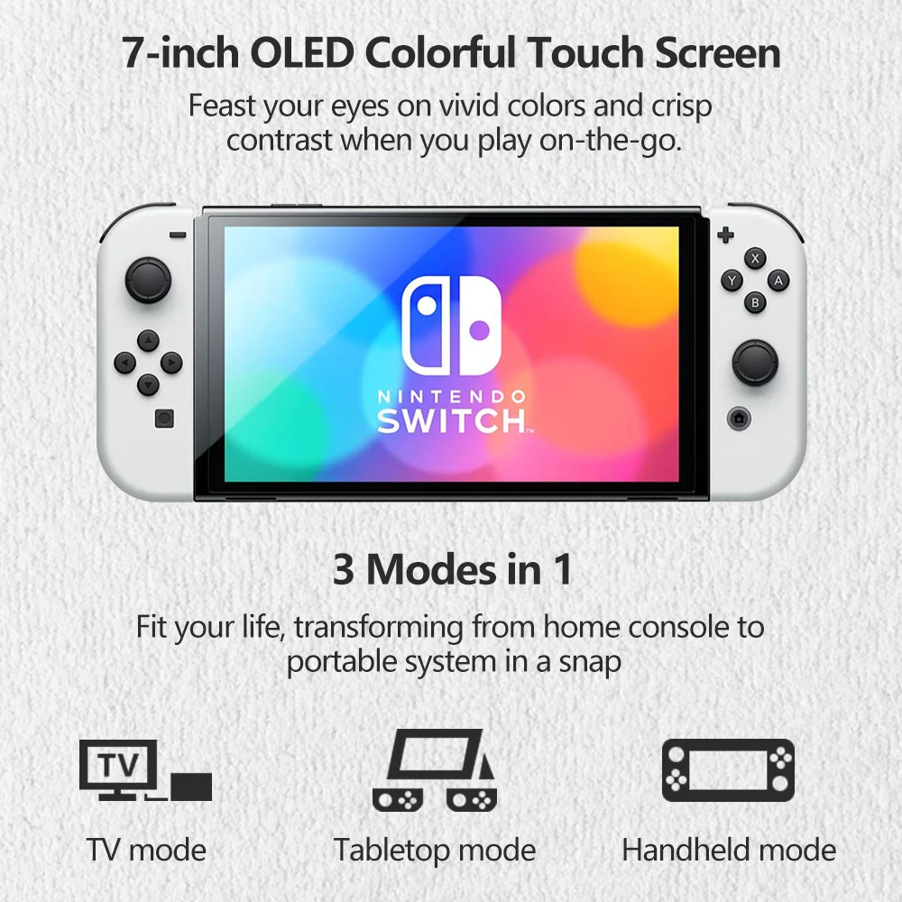 Nintendo Switch OLED Game Console Version White Neon Blue and Red Joy Con Set with 7 Inch OLED Touch Screen 64GB