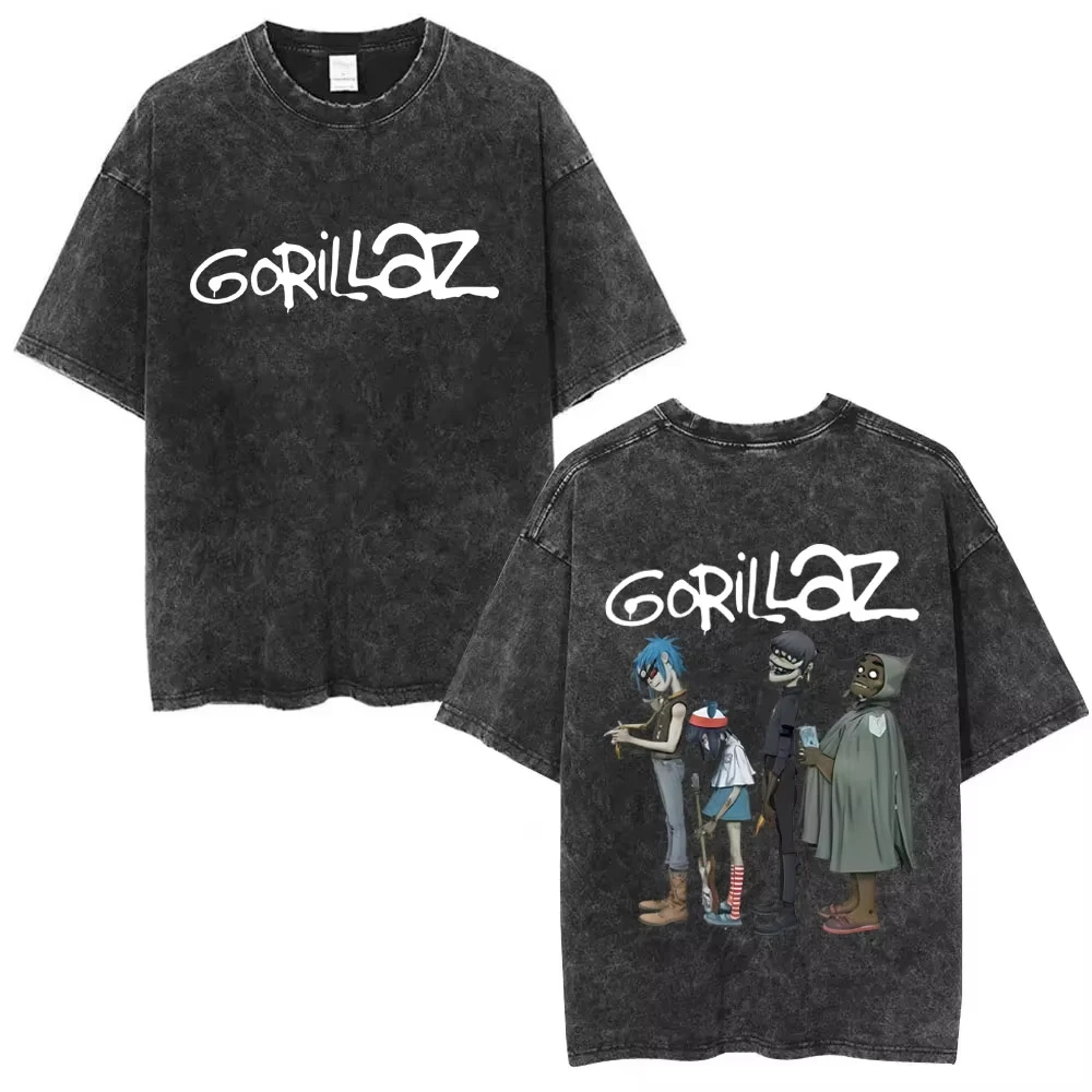 

Rock Band Gorillaz Washed Vintage T-shirts Men Women's Hip Hop Fashion Oversized T Shirts Men's Cotton Casual Crewneck T-shirt