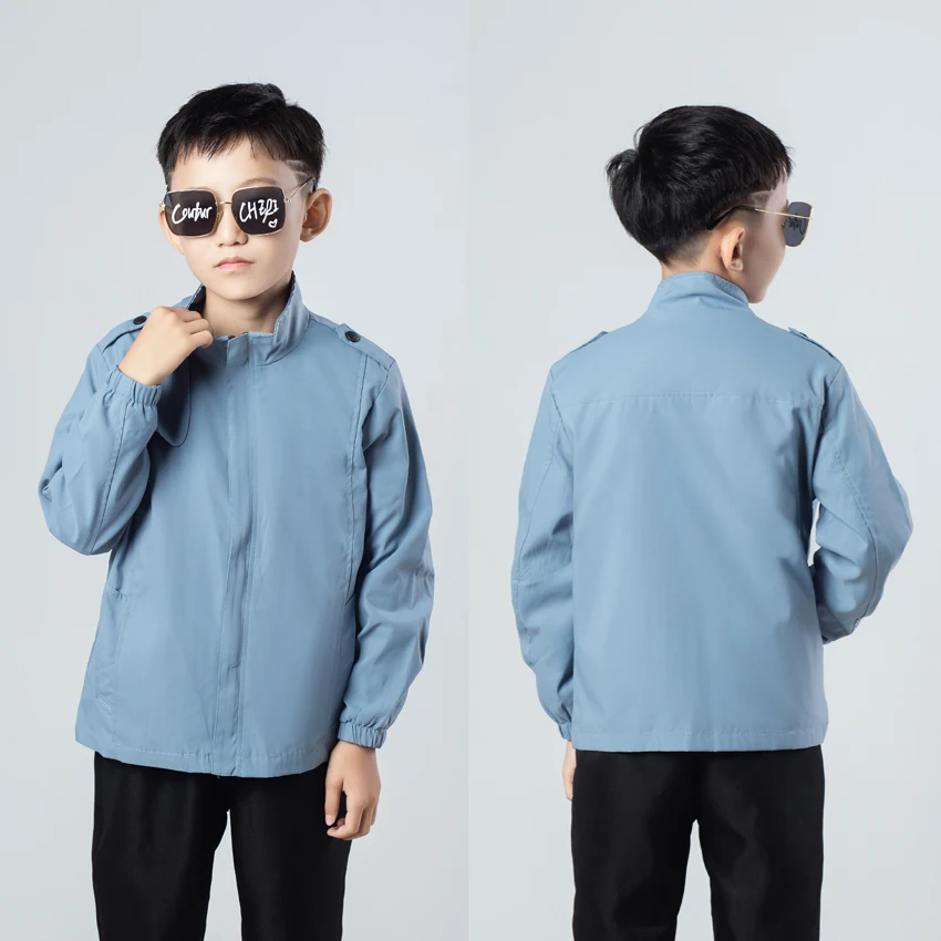 Kids Windproof Sportswear Mock Neck Zipper Jacket