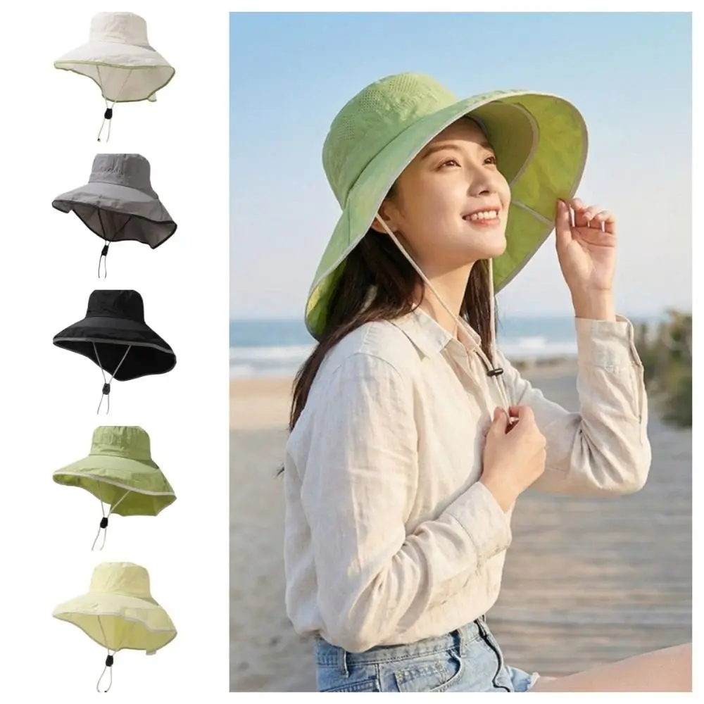 

Solid Color Sunshade Shawl Cap Breathable Wide brim Neck Protection Hat Polyester Lightweight Neck Cover Hiking Cap Spring