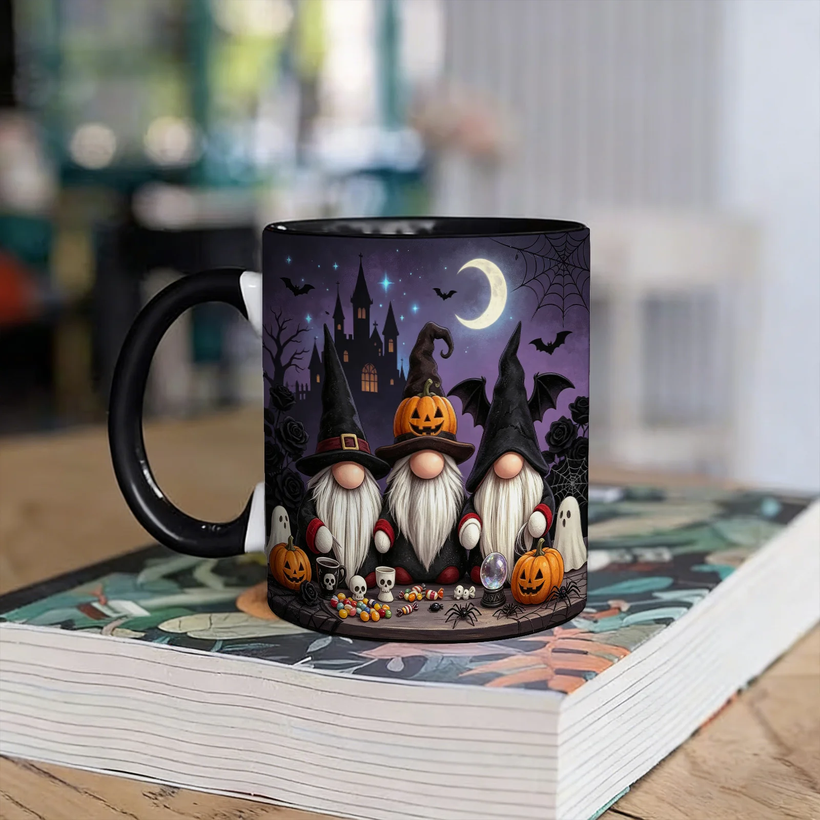 1pc Halloween-themed Ceramic Coffee Mug with Double-sided Pattern Design, Reusable, Easy to Hand-wash, 11oz Stylish Cup, Ideal for Home Decor or Office Water Cup, and a Perfect Gift for Friends.