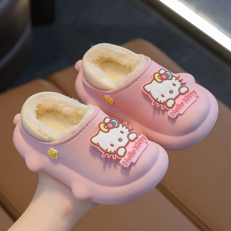 

Hot Sanrio Girl Hello Kitty Kawaii Fashion Slippers Student Winter Anime Cartoon Child Waterproof Keep Warm Cotton Slippers New
