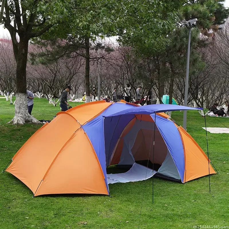 4-6 Person Double Layer Waterproof Camping Tent，Two Bedrooms Big Space Tent For Hiking Familiy Party Traveling Fishing 3 Colors